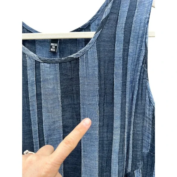 Dress To Kill Blue Striped Cotton Lagenlook Midi Pocket Tank Dress Made USA OS - Picture 4 of 9